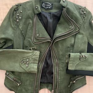Army green studded denim jacket